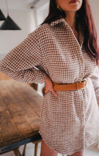 Lison Houndstooth Camel Dress