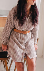Lison Houndstooth Camel Dress
