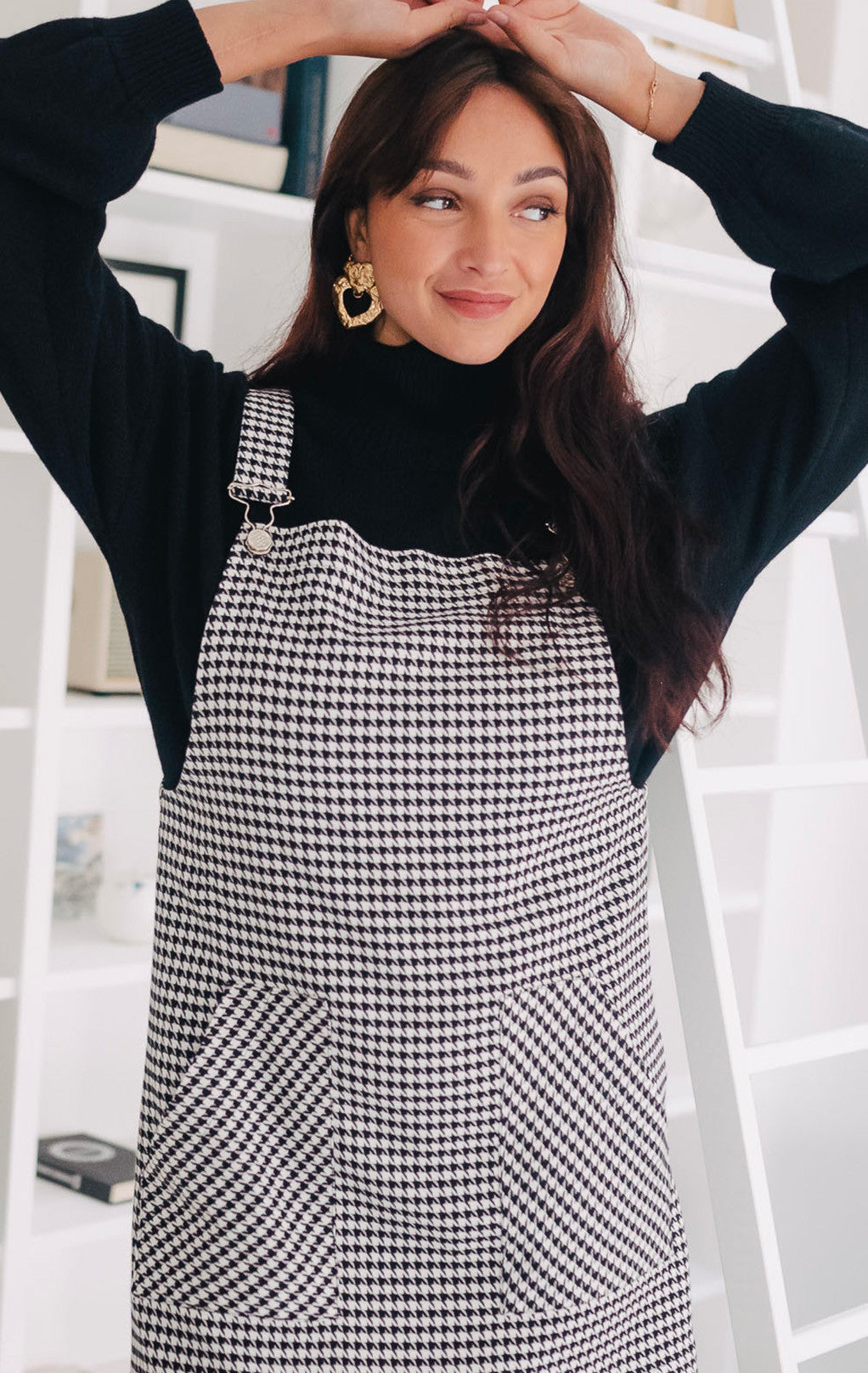 Albertine Houndstooth Dungaree Dress