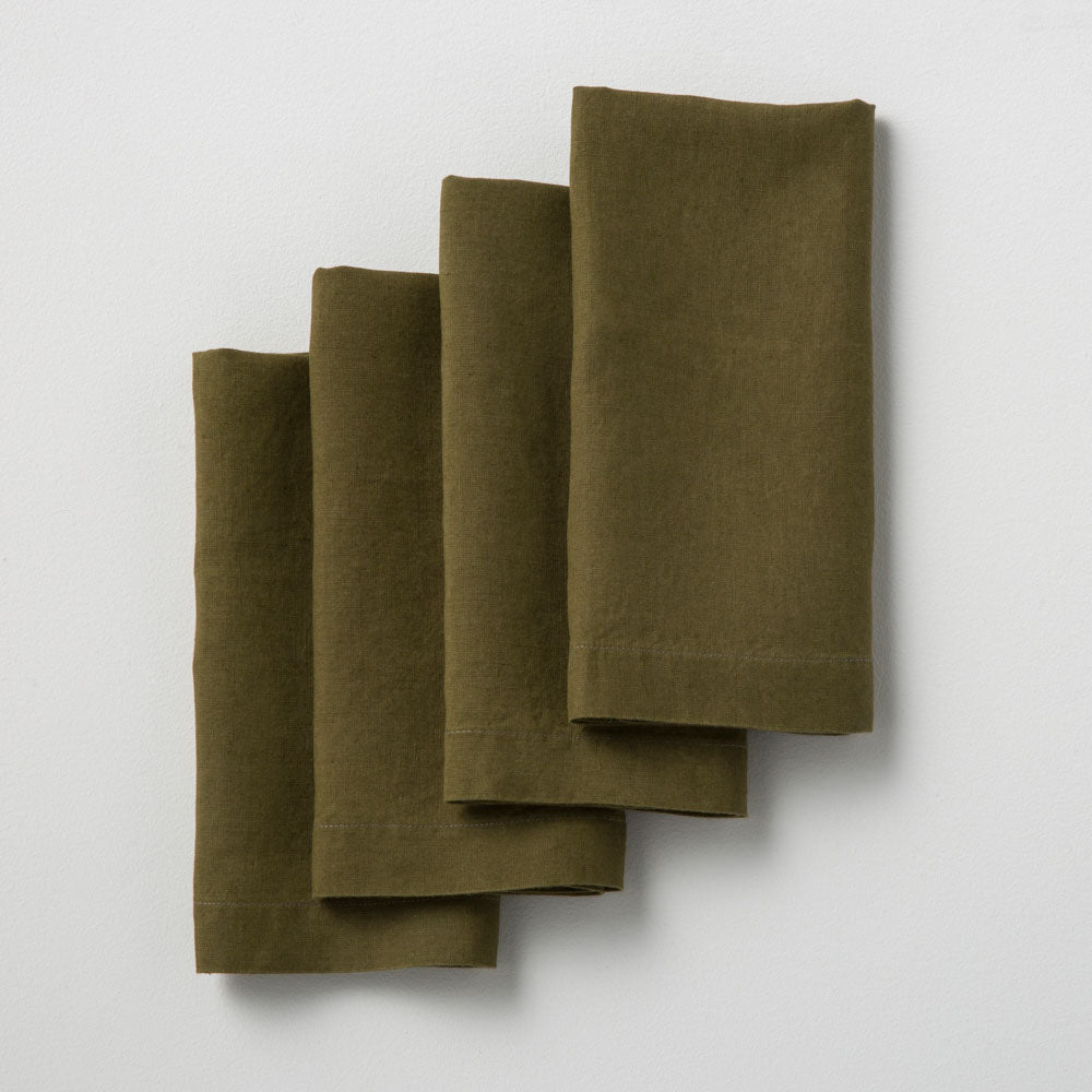 4 Washed Linen Napkins - Olive - MOST - The Bradery