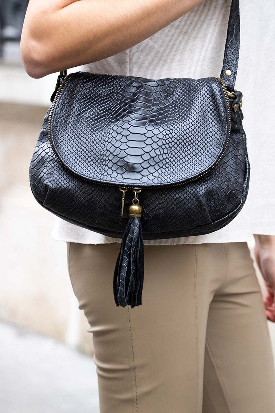 Bolso de hombro Lana de cocodrilo - Negro