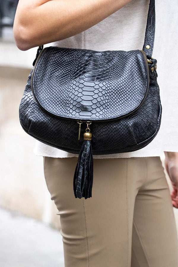 Bolso de hombro Lana de cocodrilo - Negro