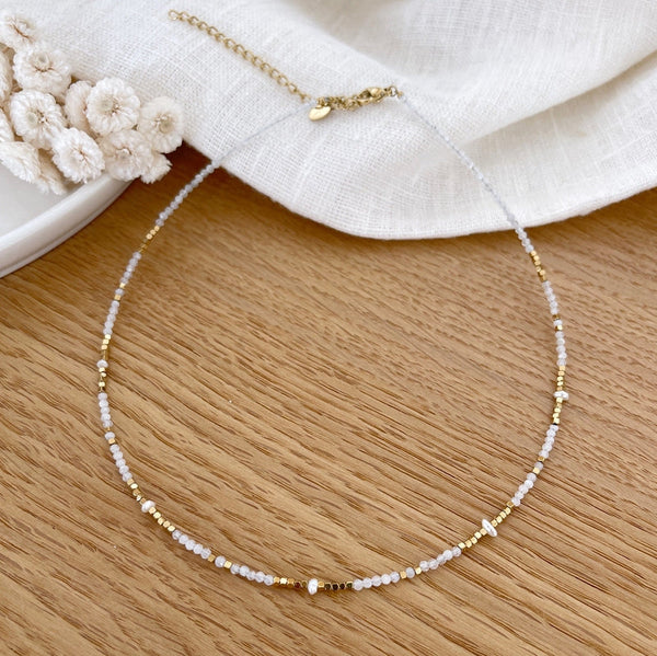 Wallis Necklace - White Agate Steel