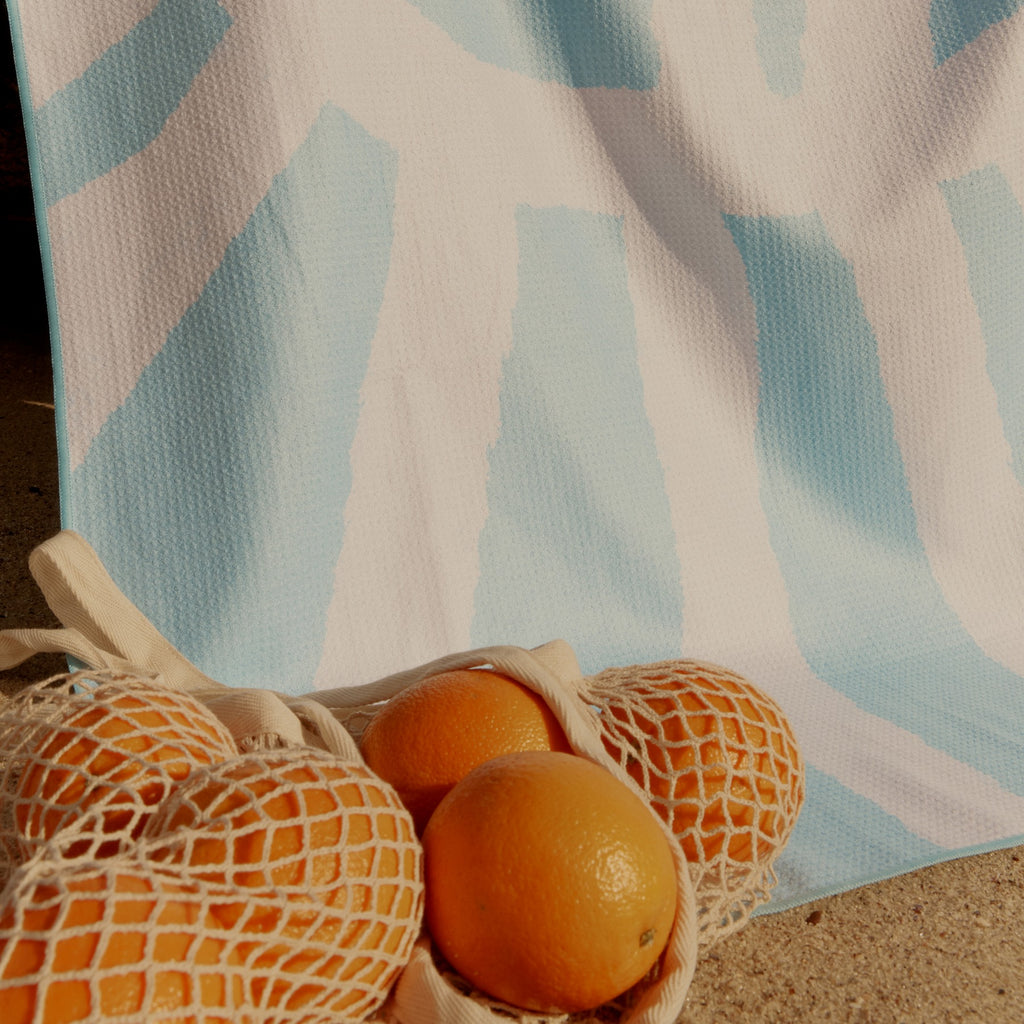 Serviette Microfibre Sun Face - Imprimé Bleu Et Blanc