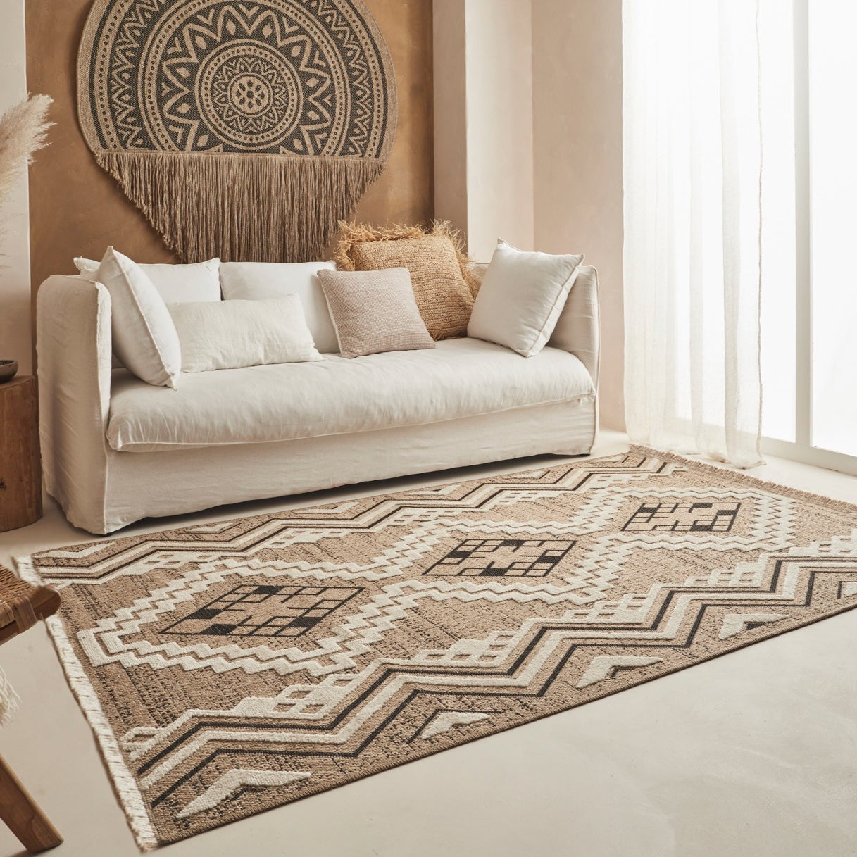 Jute Look Rug Tulum 9054 - Jute Pattern - Black - Indoor / Outdoor