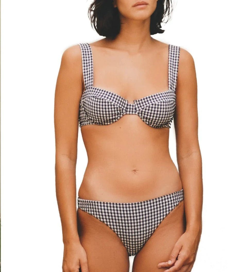 Braguita de bikini estilo balconette a cuadros en blanco y negro - Negro - Robin Collection -La Bradery