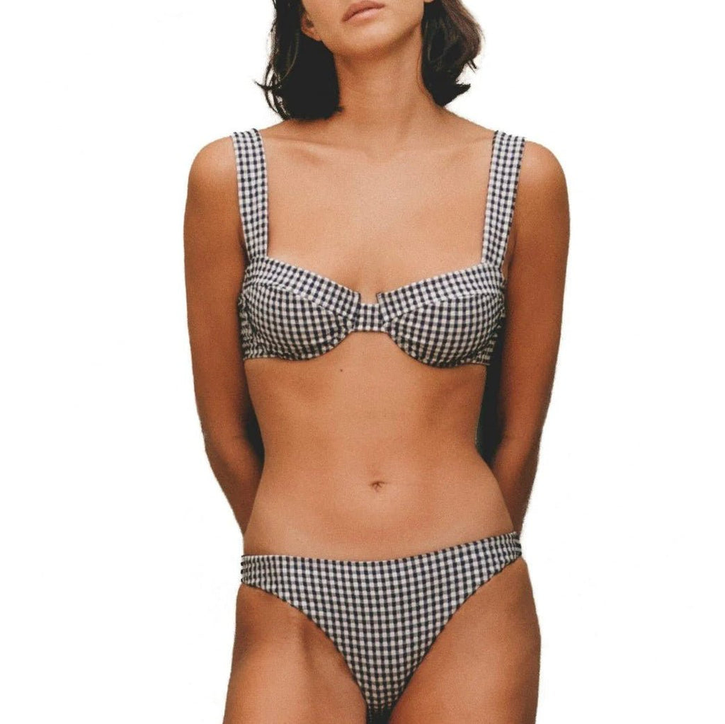 Braguita de bikini estilo balconette a cuadros en blanco y negro - Negro - Robin Collection -La Bradery