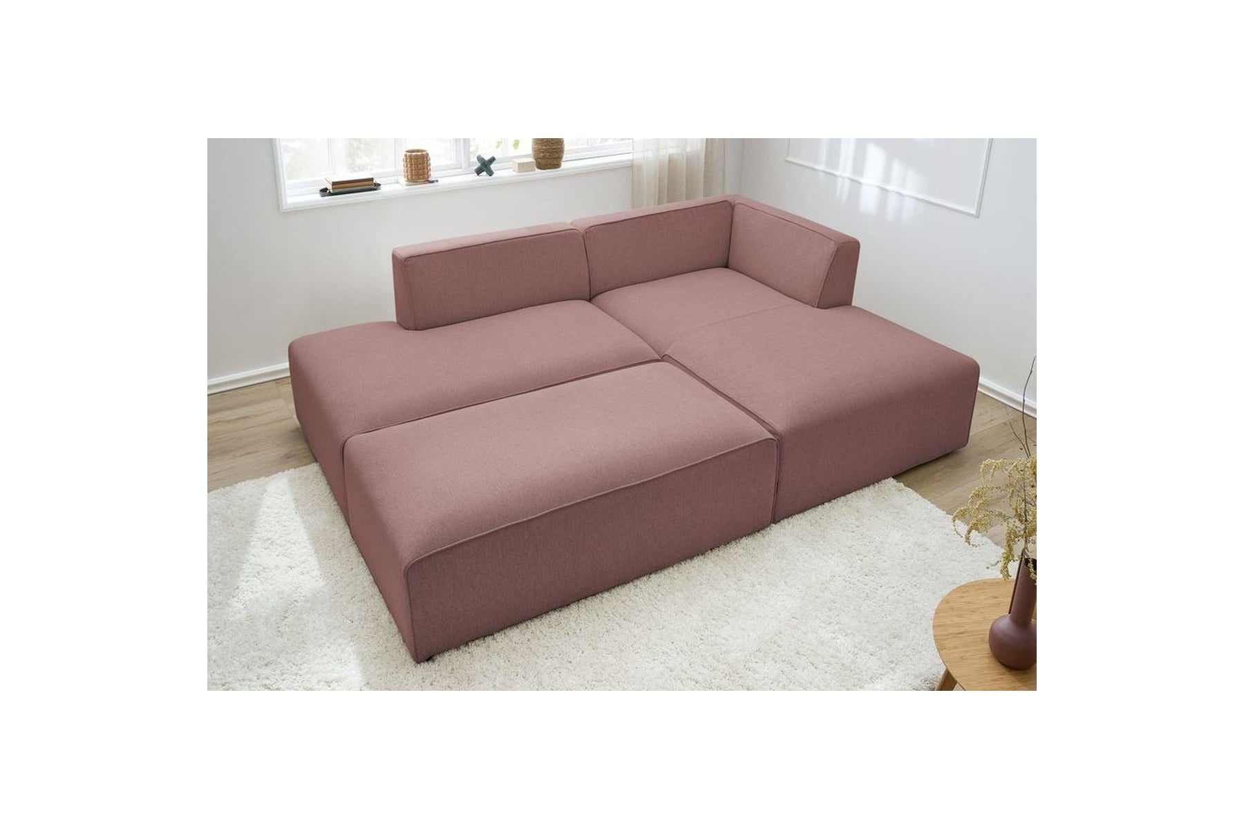 Sofá esquinero fijo modular MEGEVE de tejido liso con puf - Ángulo derecho - BOBOCHIC - The Bradery