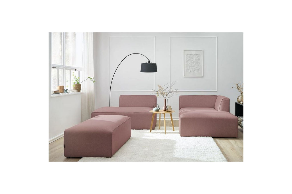 Sofá esquinero fijo modular MEGEVE de tejido liso con puf - Ángulo derecho - BOBOCHIC - The Bradery