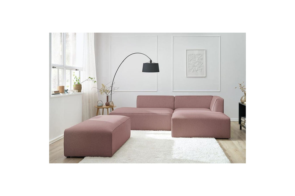 Sofá esquinero fijo modular MEGEVE de tejido liso con puf - Ángulo derecho - BOBOCHIC - The Bradery