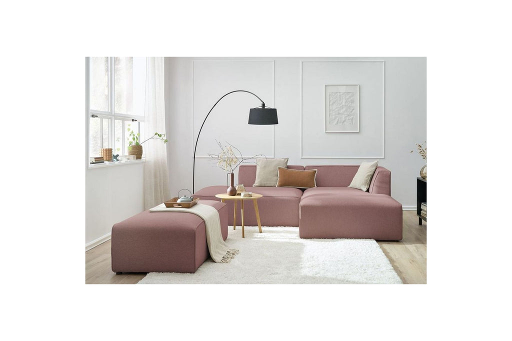 Sofá esquinero fijo modular MEGEVE de tejido liso con puf - Ángulo derecho - BOBOCHIC - The Bradery