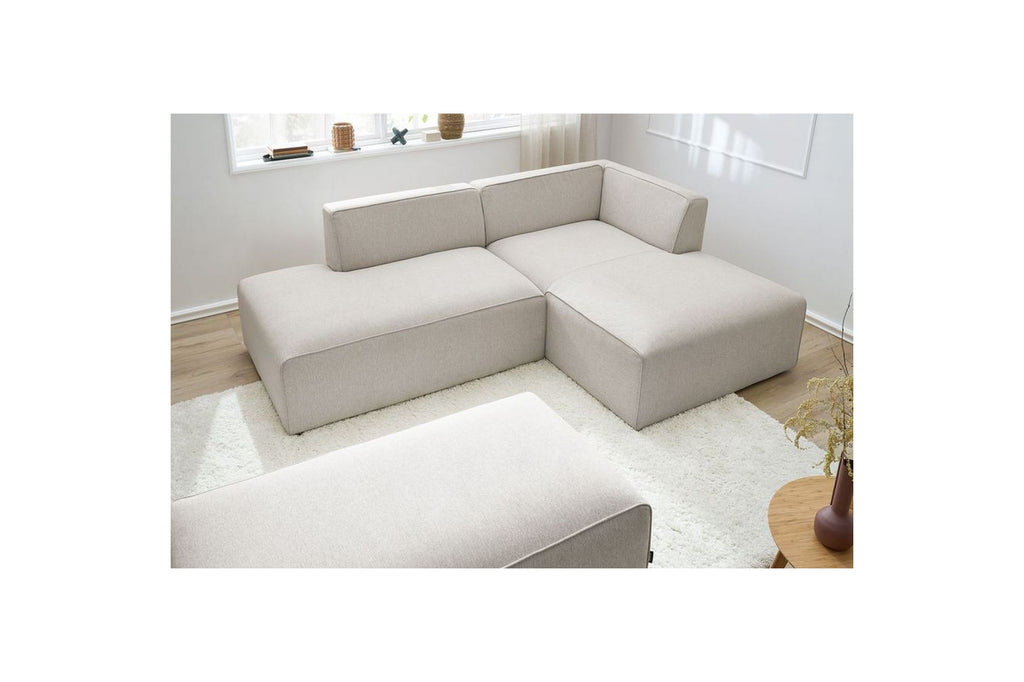 Sofá esquinero fijo modular MEGEVE de tejido liso con puf - Ángulo derecho - BOBOCHIC - The Bradery
