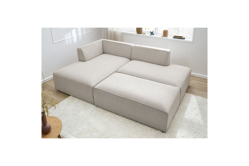 Canapé d'angle fixe modulable MEGEVE tissu lisse avec pouf - Angle gauche - BOBOCHIC - The Bradery