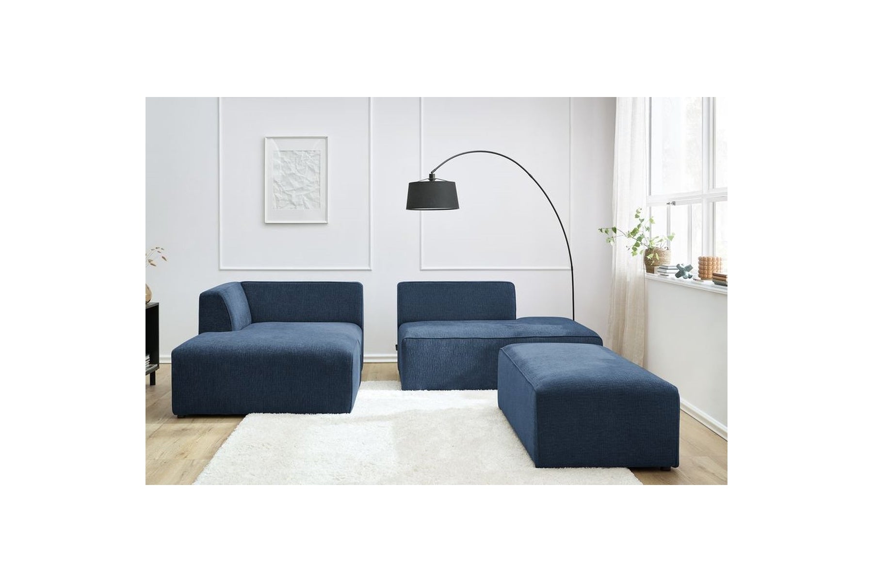 Canapé d'angle fixe modulable MEGEVE tissu texturé avec pouf - Angle gauche - BOBOCHIC - The Bradery
