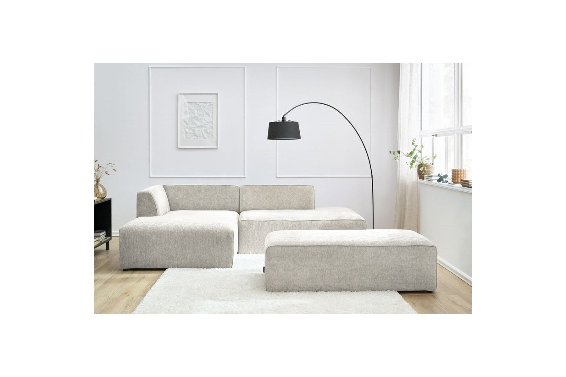 Canapé d'angle fixe modulable MEGEVE tissu texturé avec pouf - Angle gauche - BOBOCHIC - The Bradery