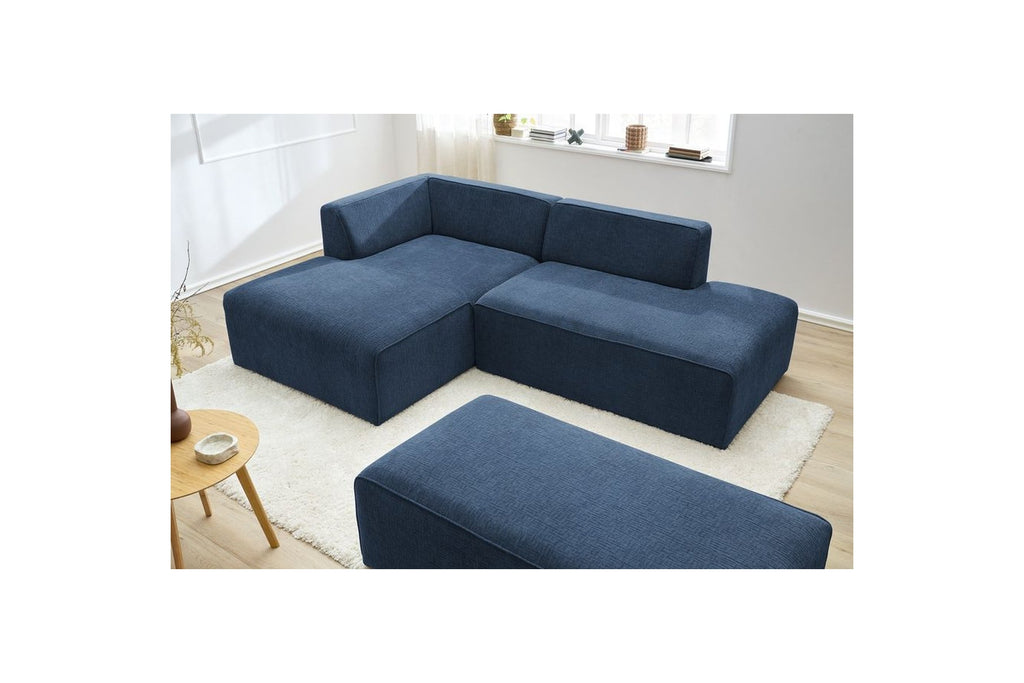Canapé d'angle fixe modulable MEGEVE tissu texturé avec pouf - Angle gauche - BOBOCHIC - The Bradery