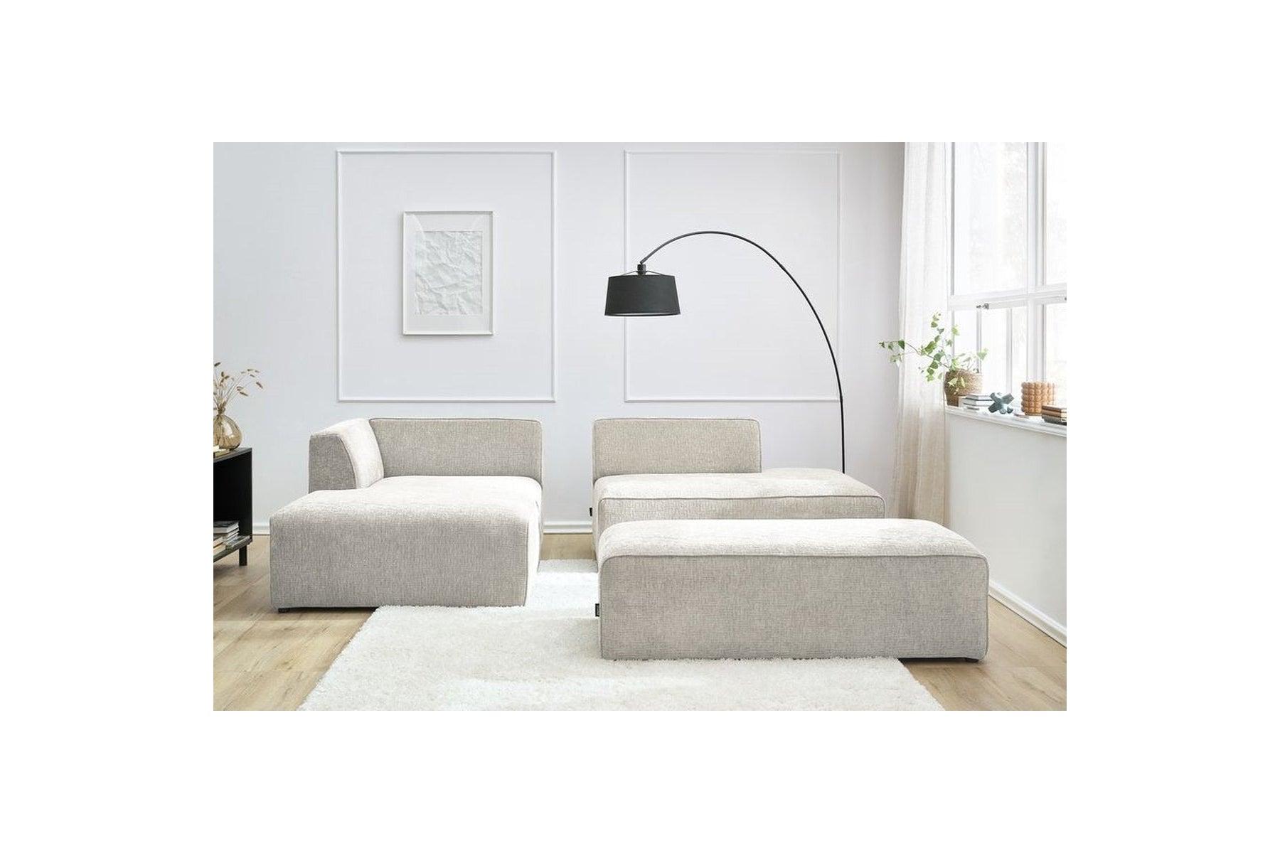 Canapé d'angle fixe modulable MEGEVE tissu texturé avec pouf - Angle gauche - BOBOCHIC - The Bradery