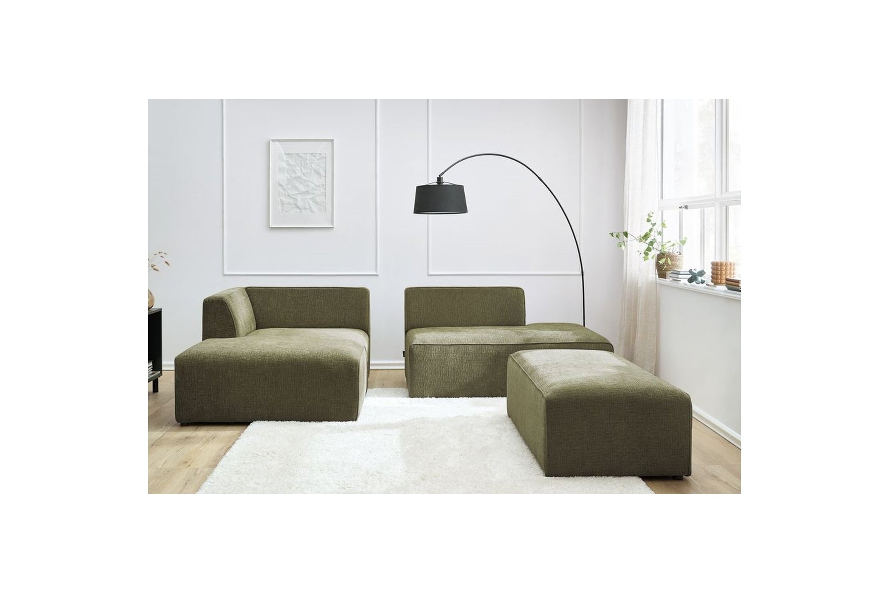 Canapé d'angle fixe modulable MEGEVE tissu texturé avec pouf - Angle gauche - BOBOCHIC - The Bradery