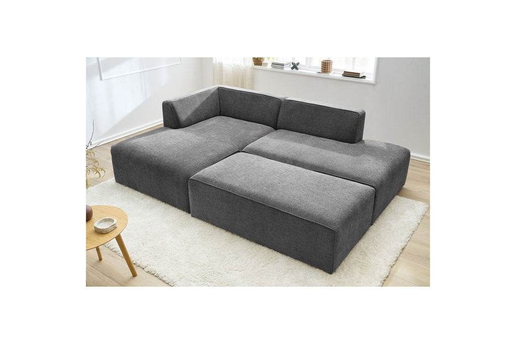 Canapé d'angle fixe modulable MEGEVE tissu texturé avec pouf - Angle gauche - BOBOCHIC - The Bradery