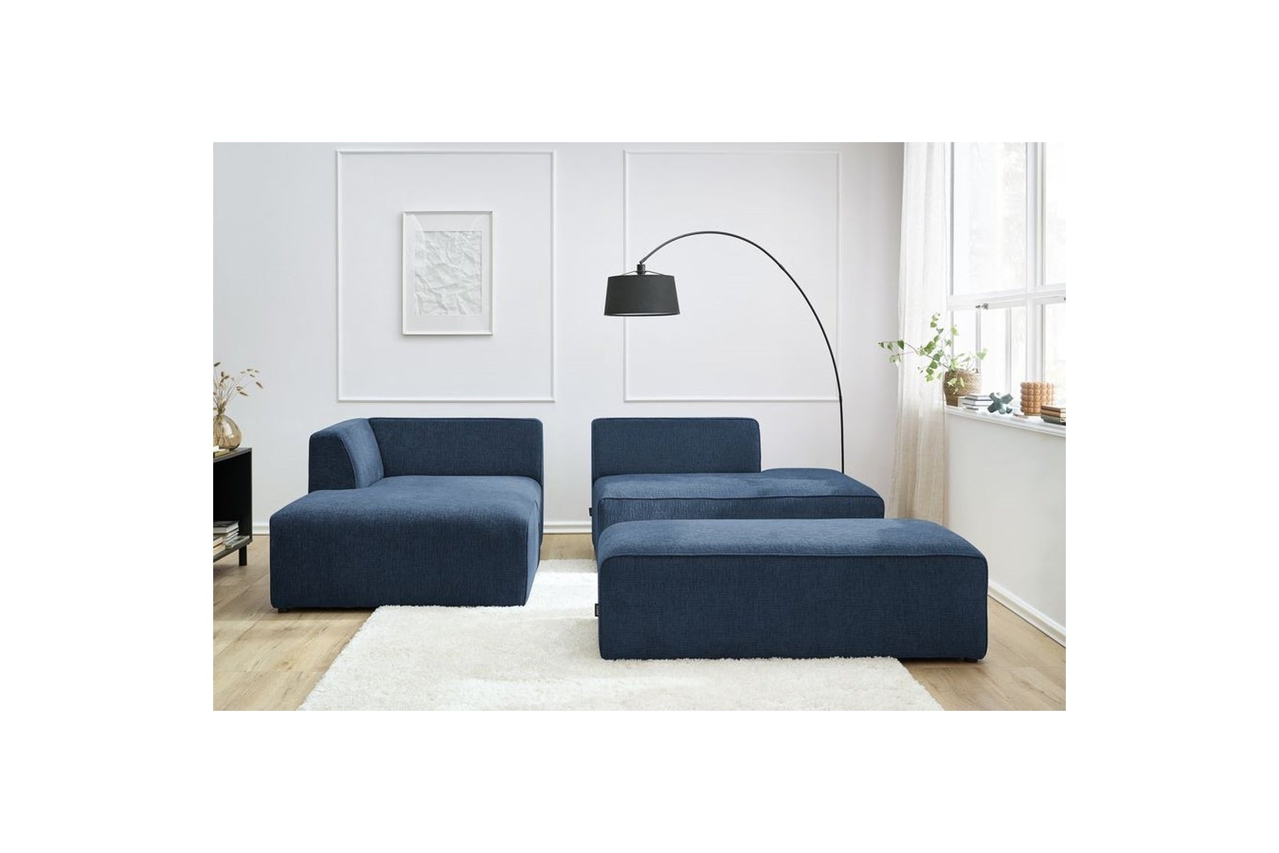 Canapé d'angle fixe modulable MEGEVE tissu texturé avec pouf - Angle gauche - BOBOCHIC - The Bradery