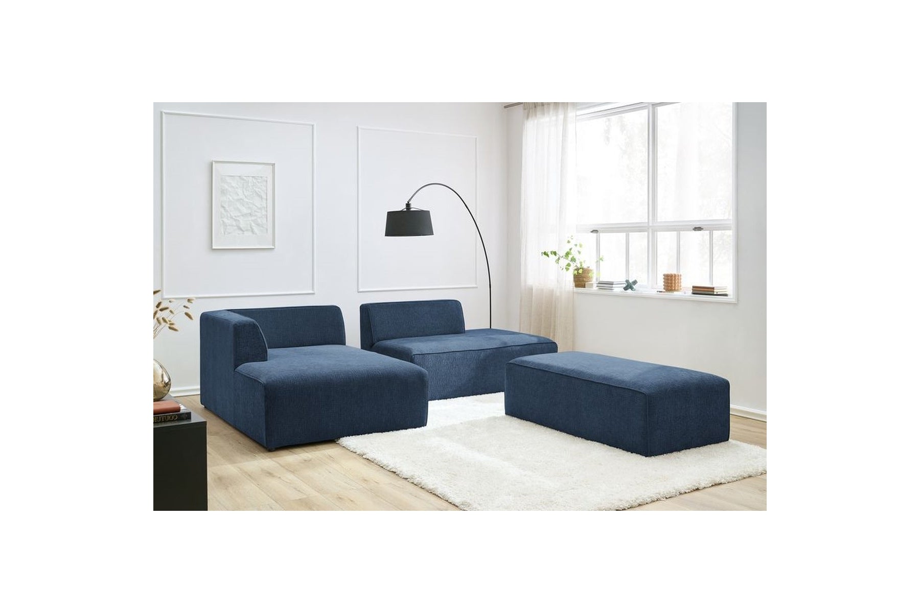 Canapé d'angle fixe modulable MEGEVE tissu texturé avec pouf - Angle gauche - BOBOCHIC - The Bradery