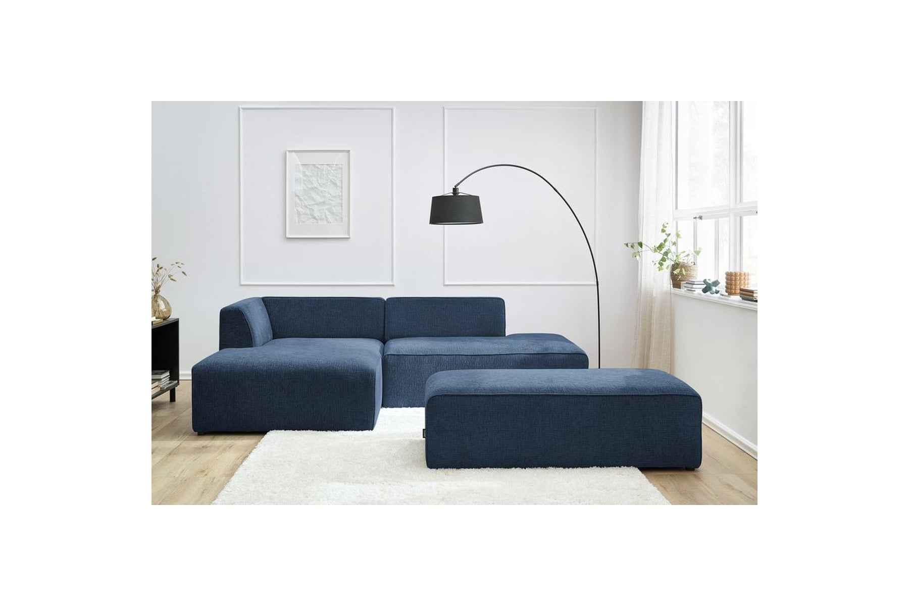 Canapé d'angle fixe modulable MEGEVE tissu texturé avec pouf - Angle gauche - BOBOCHIC - The Bradery