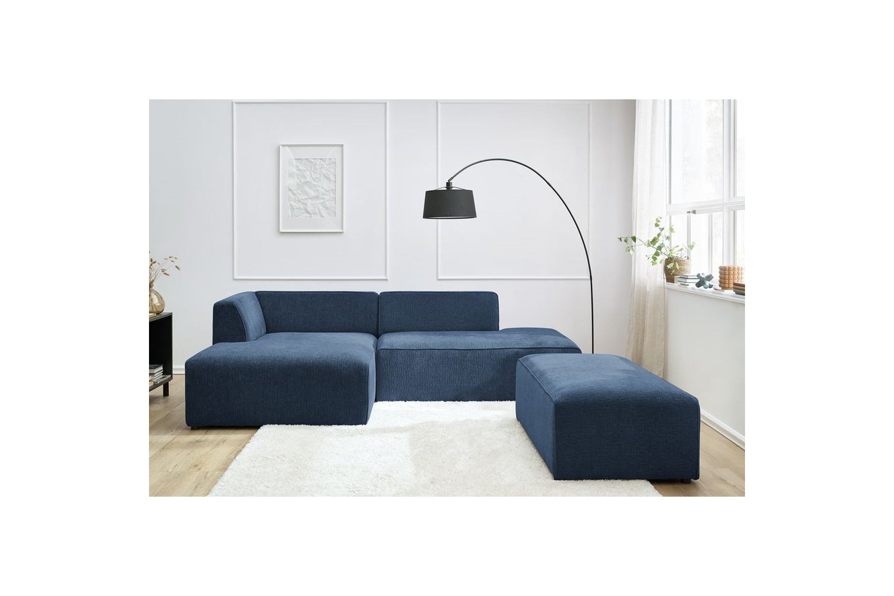Canapé d'angle fixe modulable MEGEVE tissu texturé avec pouf - Angle gauche - BOBOCHIC - The Bradery