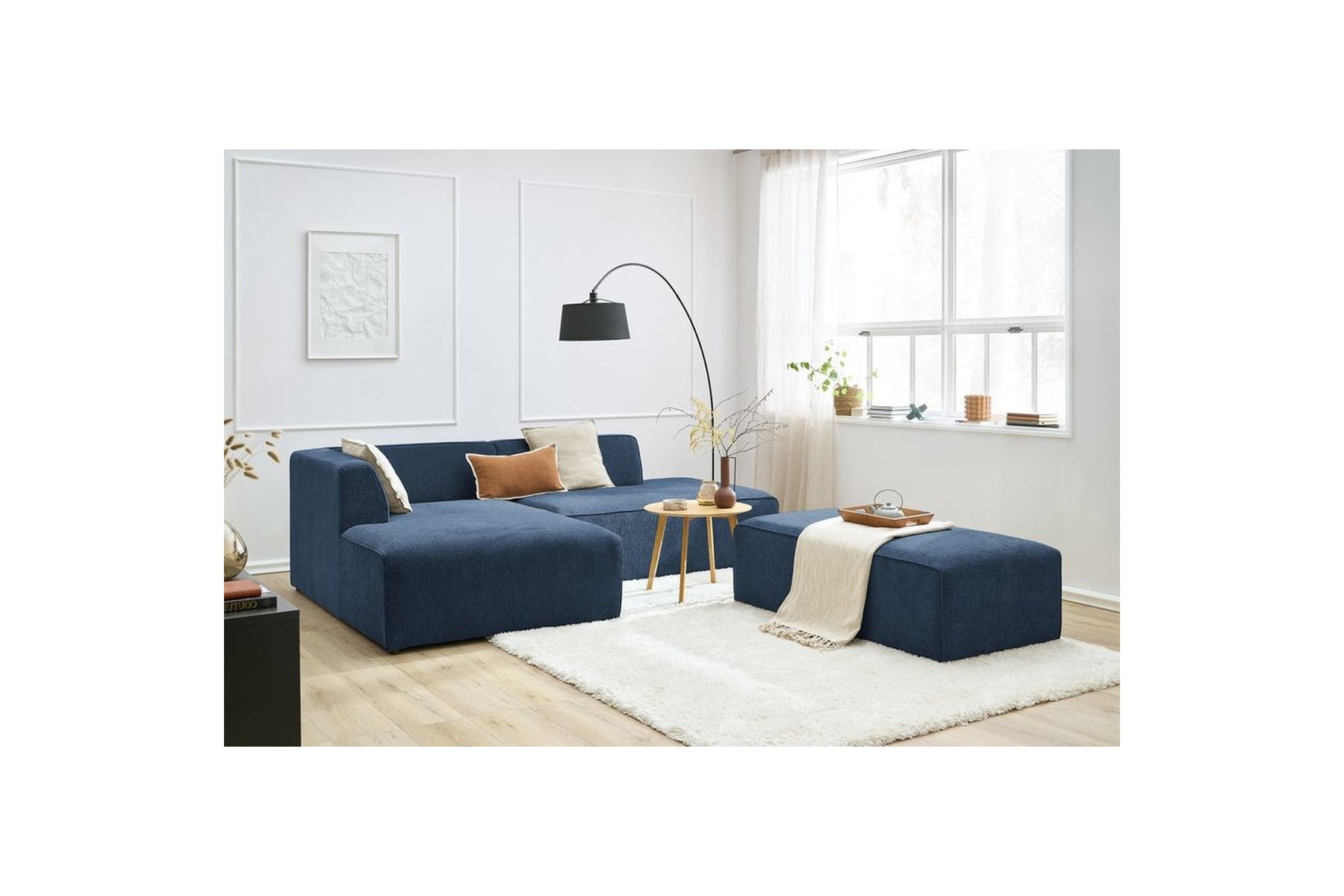 Canapé d'angle fixe modulable MEGEVE tissu texturé avec pouf - Angle gauche - BOBOCHIC - The Bradery