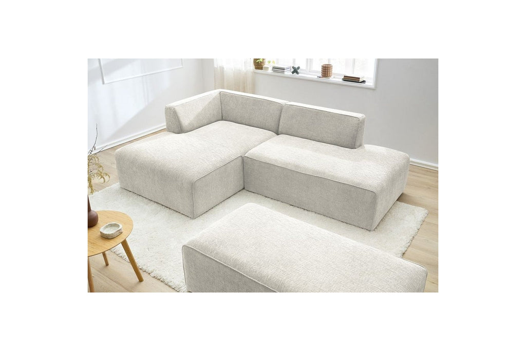 Canapé d'angle fixe modulable MEGEVE tissu texturé avec pouf - Angle gauche - BOBOCHIC - The Bradery