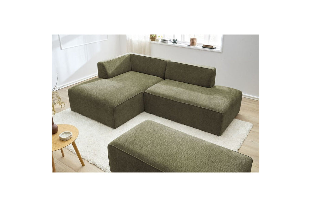 Canapé d'angle fixe modulable MEGEVE tissu texturé avec pouf - Angle gauche - BOBOCHIC - The Bradery