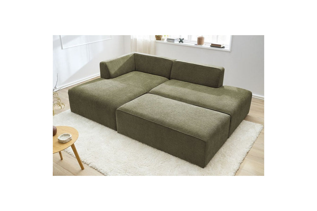 Canapé d'angle fixe modulable MEGEVE tissu texturé avec pouf - Angle gauche - BOBOCHIC - The Bradery