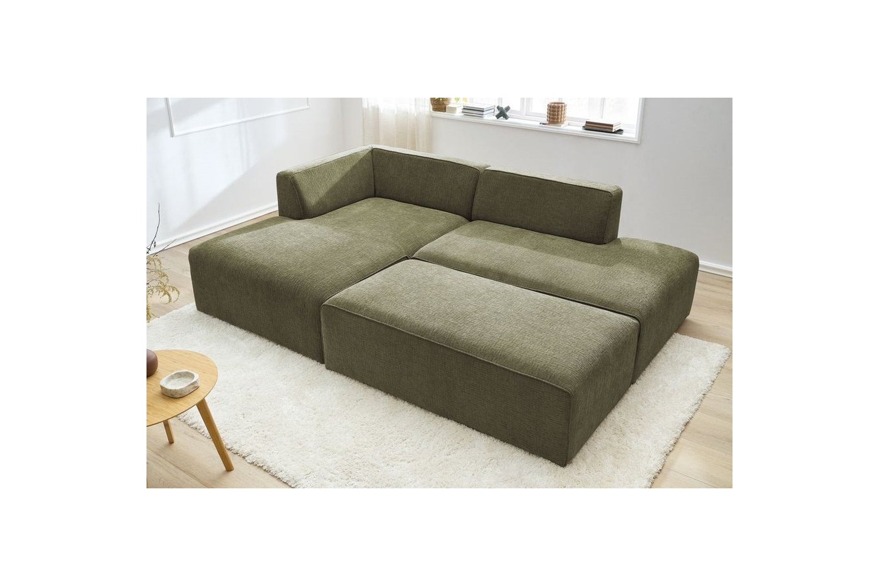 Canapé d'angle fixe modulable MEGEVE tissu texturé avec pouf - Angle gauche - BOBOCHIC - The Bradery