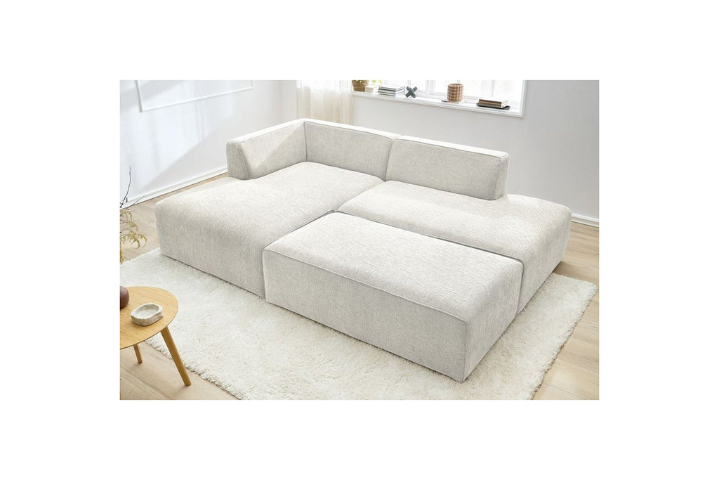 Canapé d'angle fixe modulable MEGEVE tissu texturé avec pouf - Angle gauche - BOBOCHIC - The Bradery