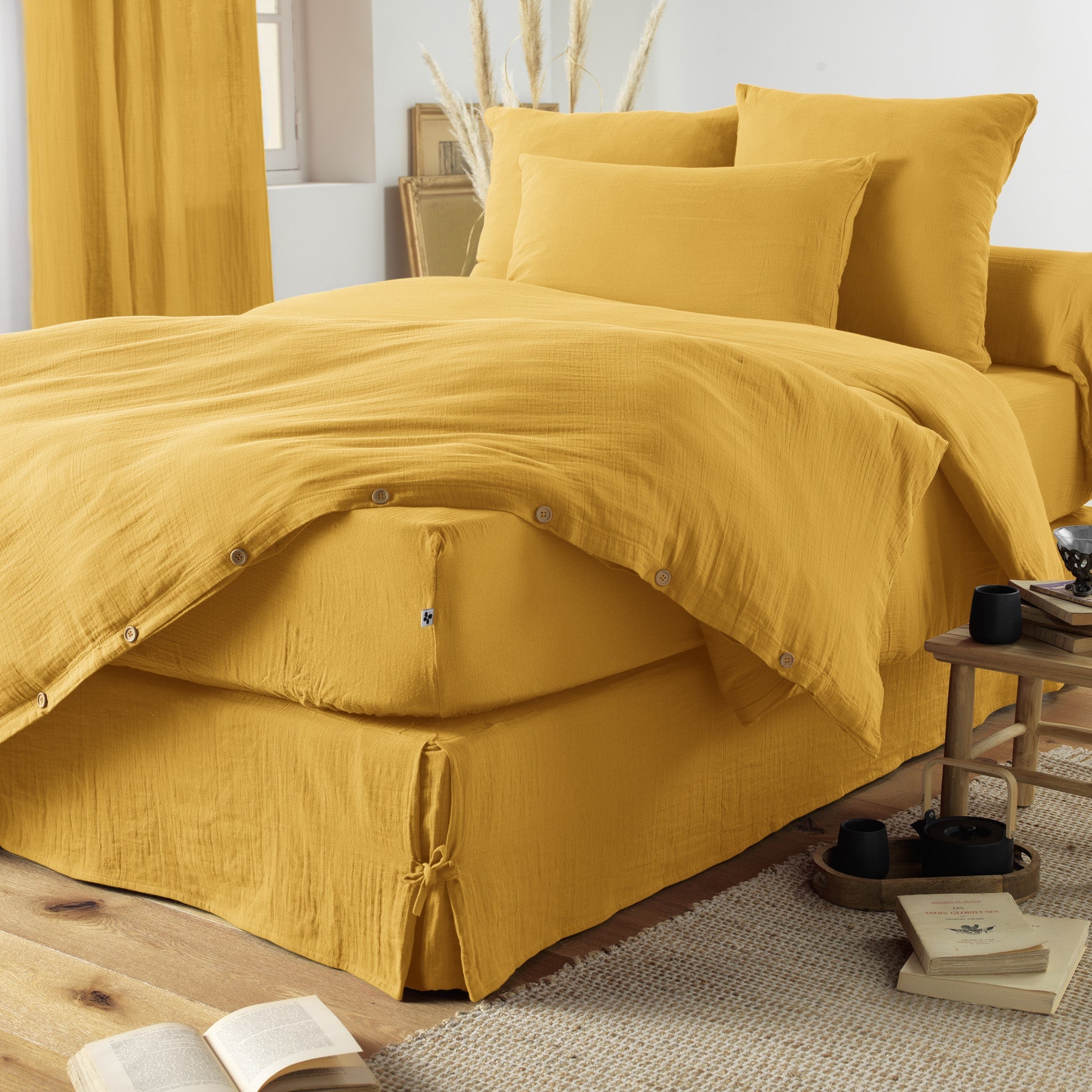 Drap Housse Gaze De Coton Gaia Safran - L'Effet Papillon - The Bradery