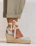 Marbella Ribbon High Heel Espadrille - Silver Linen - Woman HIGH HEEL ESPADRILLE 8 centimeters 2 centimeter platform Escadrille