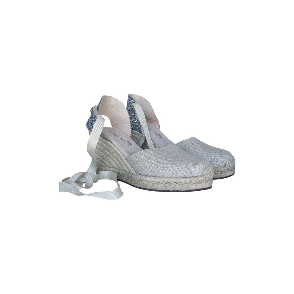 Marbella Ribbon High Heel Espadrille - Silver Linen - Woman HIGH HEEL ESPADRILLE 8 centimeters 2 centimeter platform Escadrille