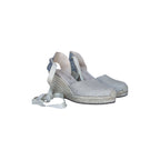 Marbella Ribbon High Heel Espadrille - Silver Linen - Woman HIGH HEEL ESPADRILLE 8 centimeters 2 centimeter platform Escadrille