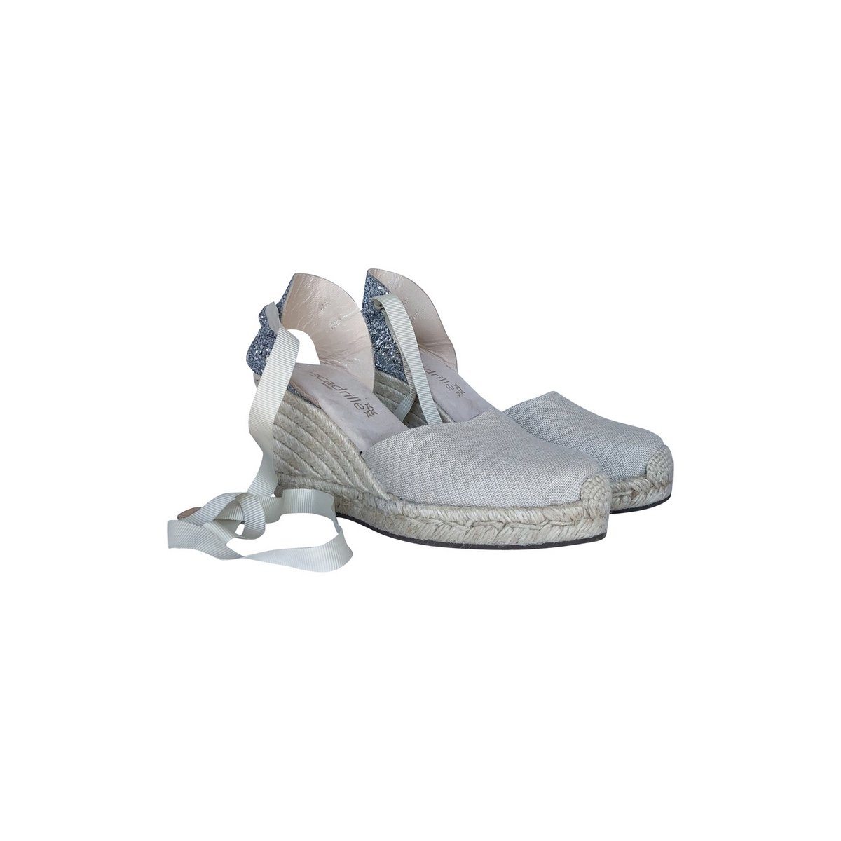 Marbella Ribbon High Heel Espadrille - Silver Linen - Woman HIGH HEEL ESPADRILLE 8 centimeters 2 centimeter platform Escadrille