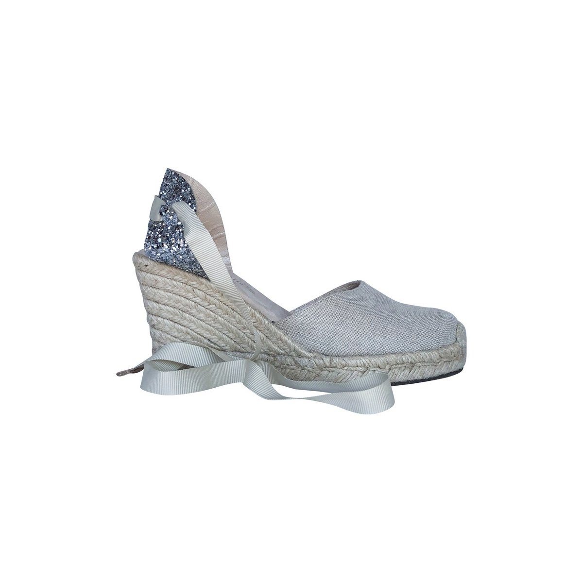 Marbella Ribbon High Heel Espadrille - Silver Linen - Woman HIGH HEEL ESPADRILLE 8 centimeters 2 centimeter platform Escadrille
