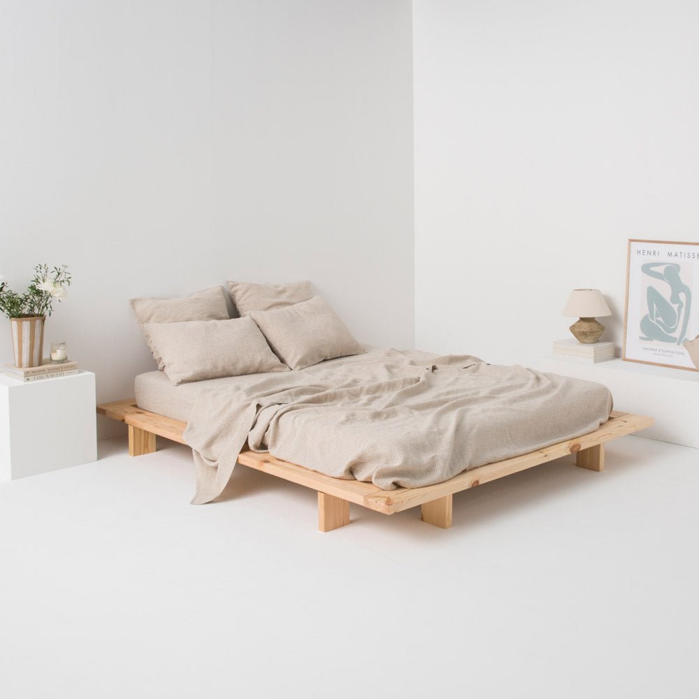 Flat Sheet - Washed Linen - White Stripes