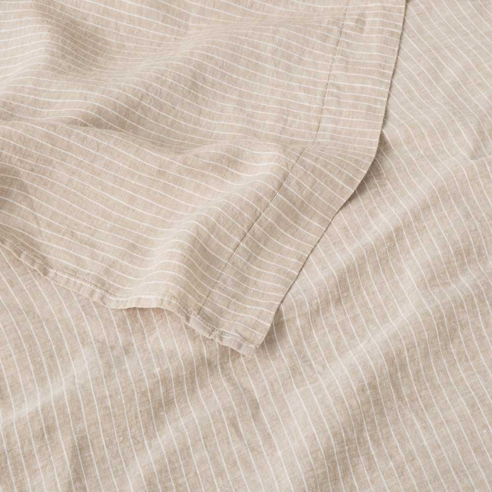Flat Sheet - Washed Linen - White Stripes