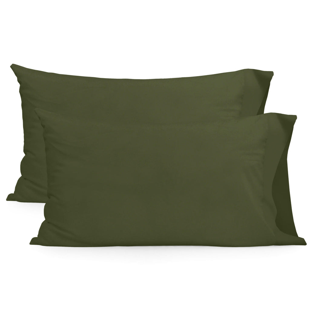 Set of 2 Basic Pillowcases - Olive Green WHITE PILLOWCASES