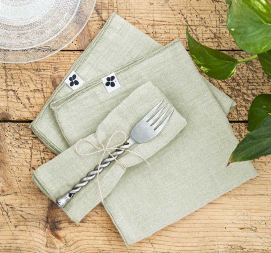 Lot De 3 Serviettes Gaze De Coton Gaïa Vert D'Eau - L'Effet Papillon - The Bradery