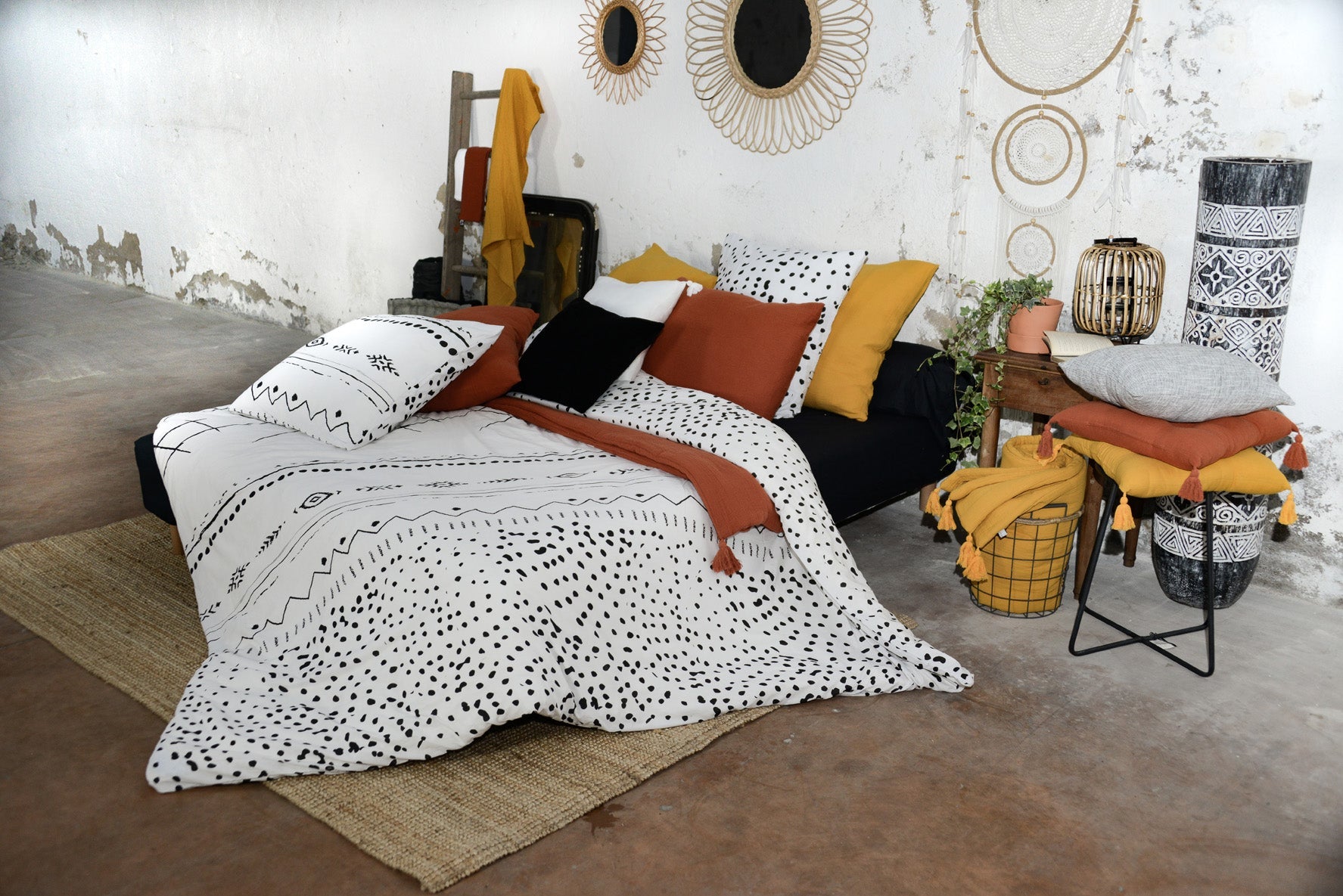 Parure De Lit (Housse De Couette + Taie(s) D'Oreiller) Coton Imprimé Ikat - L'EffetPapillon2 - The Bradery