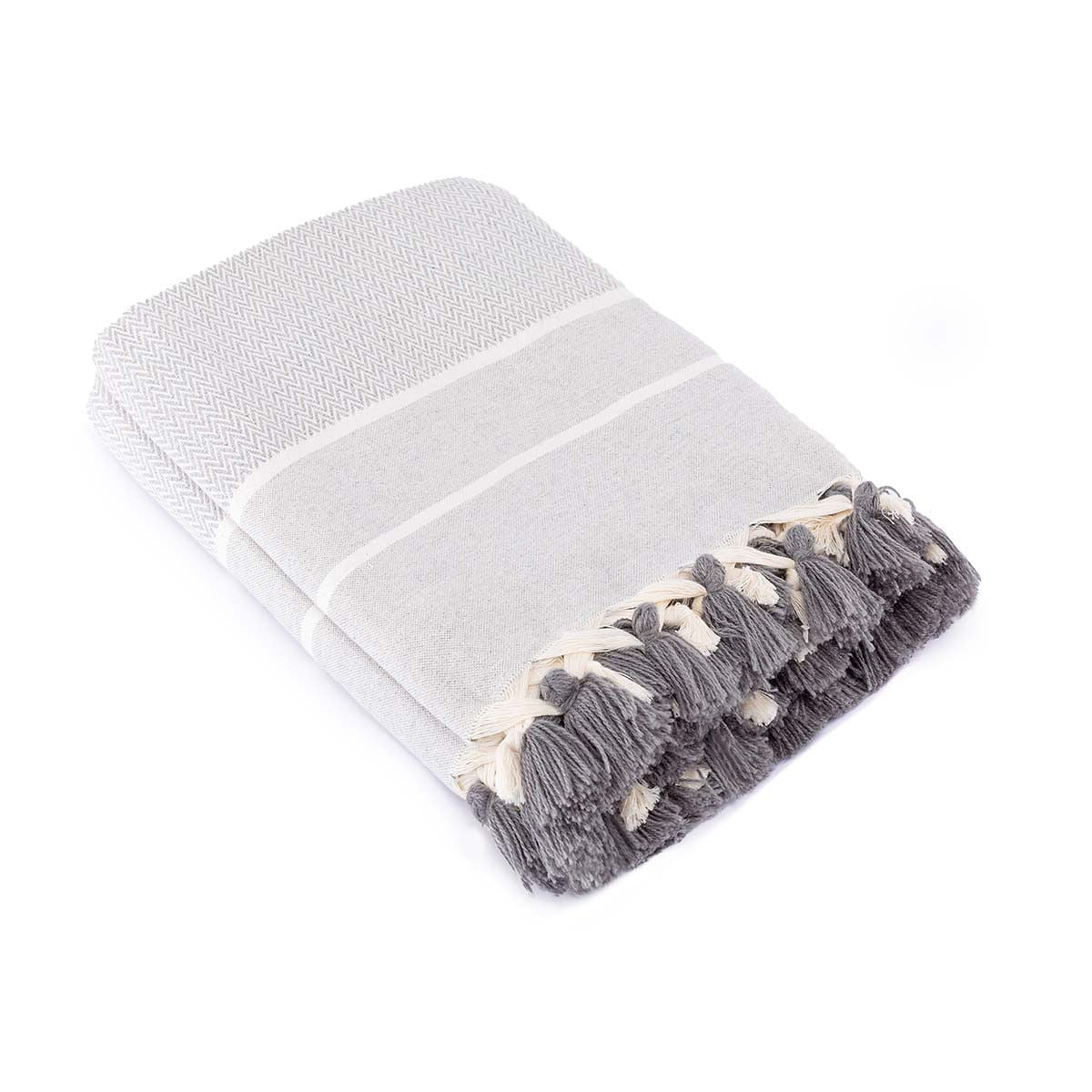 Stockholm Chevron Pompon Throw - Pearl Grey - Febronie - The Bradery