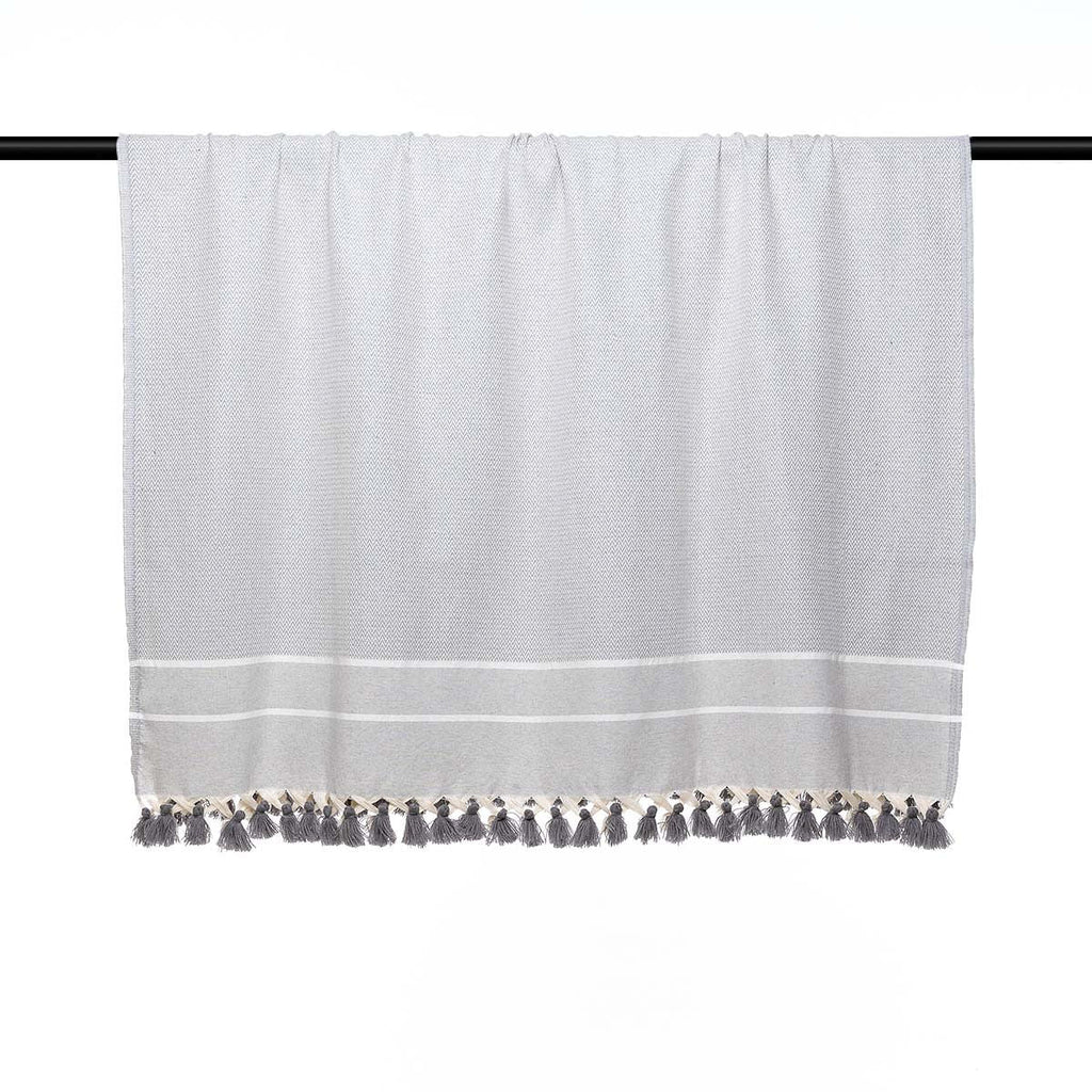 Stockholm Chevron Pompon Throw - Pearl Grey - Febronie - The Bradery