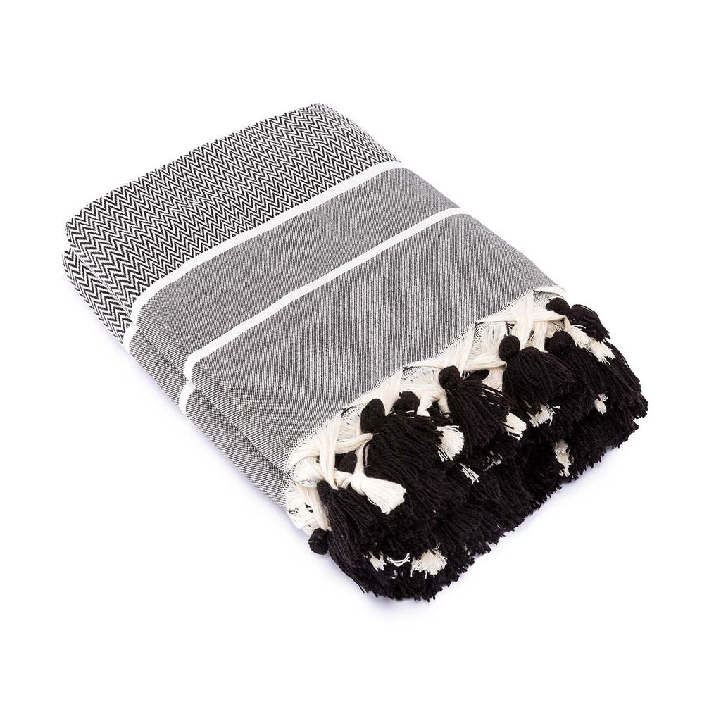 Plaid Chevron Pompon Chevron Stockholm - Noir - Febronie - The Bradery
