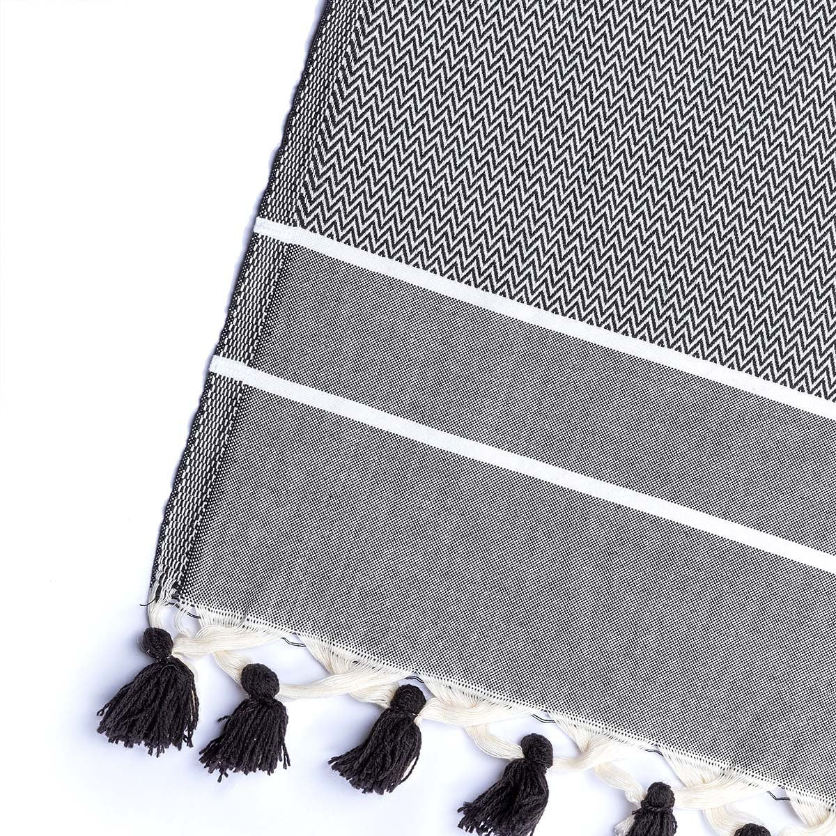 Plaid Chevron Pompon Chevron Stockholm - Noir - Febronie - The Bradery