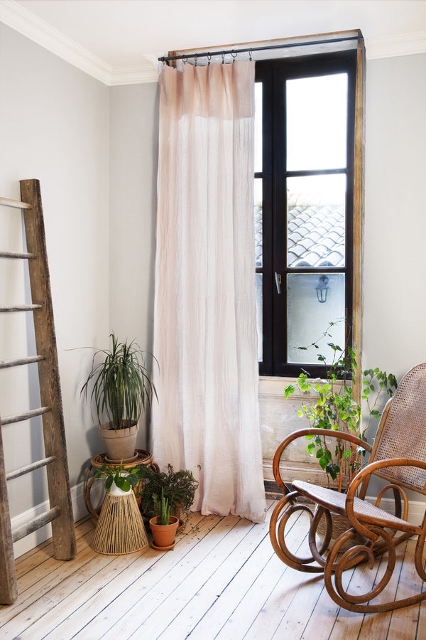 Rideau Ajustable + 8 Anneaux Pince Gaze De Coton 140 X 300 Cm Gaia Guimauve - L'Effet Papillon - The Bradery