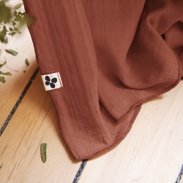Rideau Ajustable + 8 Anneaux Pince Gaze De Coton 140 x 300 cm Gaia Terracotta - L'Effet Papillon - The Bradery